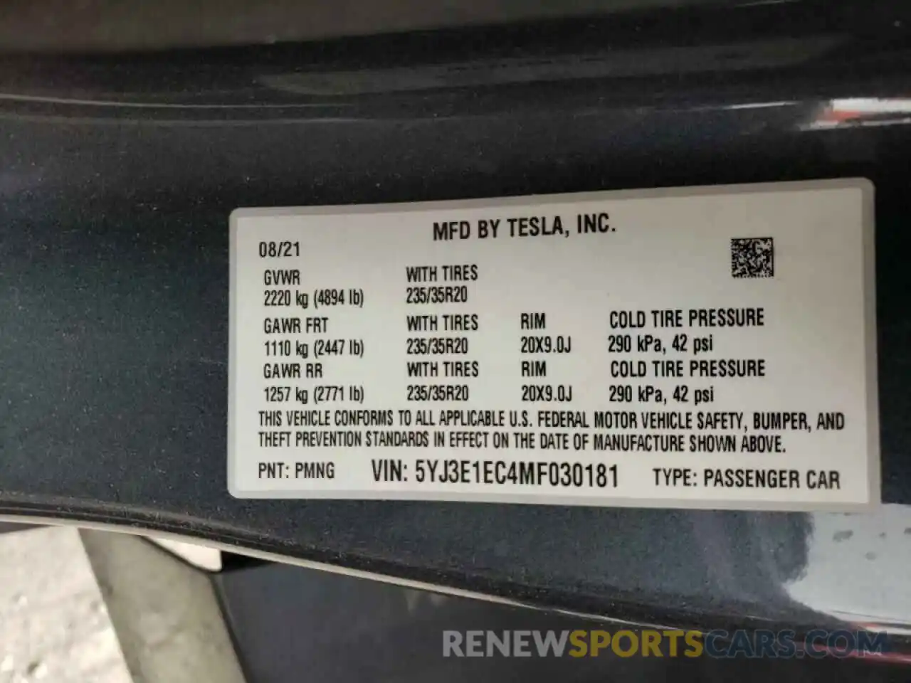 10 Photograph of a damaged car 5YJ3E1EC4MF030181 TESLA MODEL 3 2021