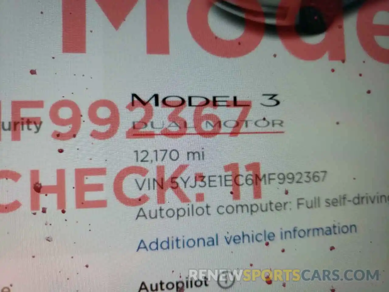 8 Photograph of a damaged car 5YJ3E1EC6MF992367 TESLA MODEL 3 2021