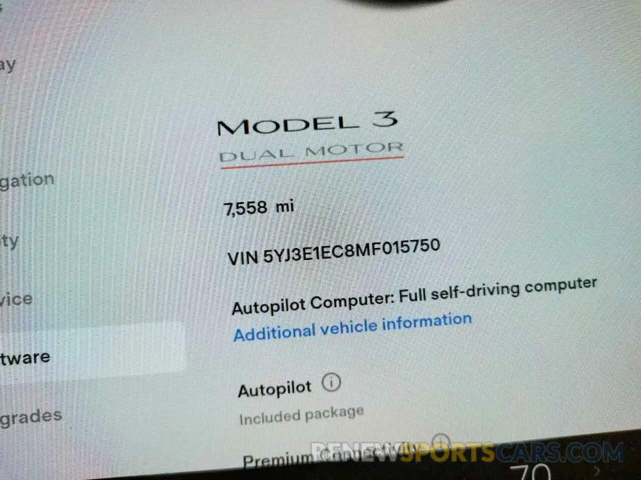 8 Фотография поврежденного автомобиля 5YJ3E1EC8MF015750 TESLA MODEL 3 2021