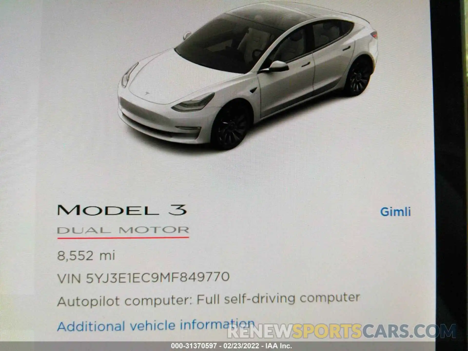 9 Фотография поврежденного автомобиля 5YJ3E1EC9MF849770 TESLA MODEL 3 2021