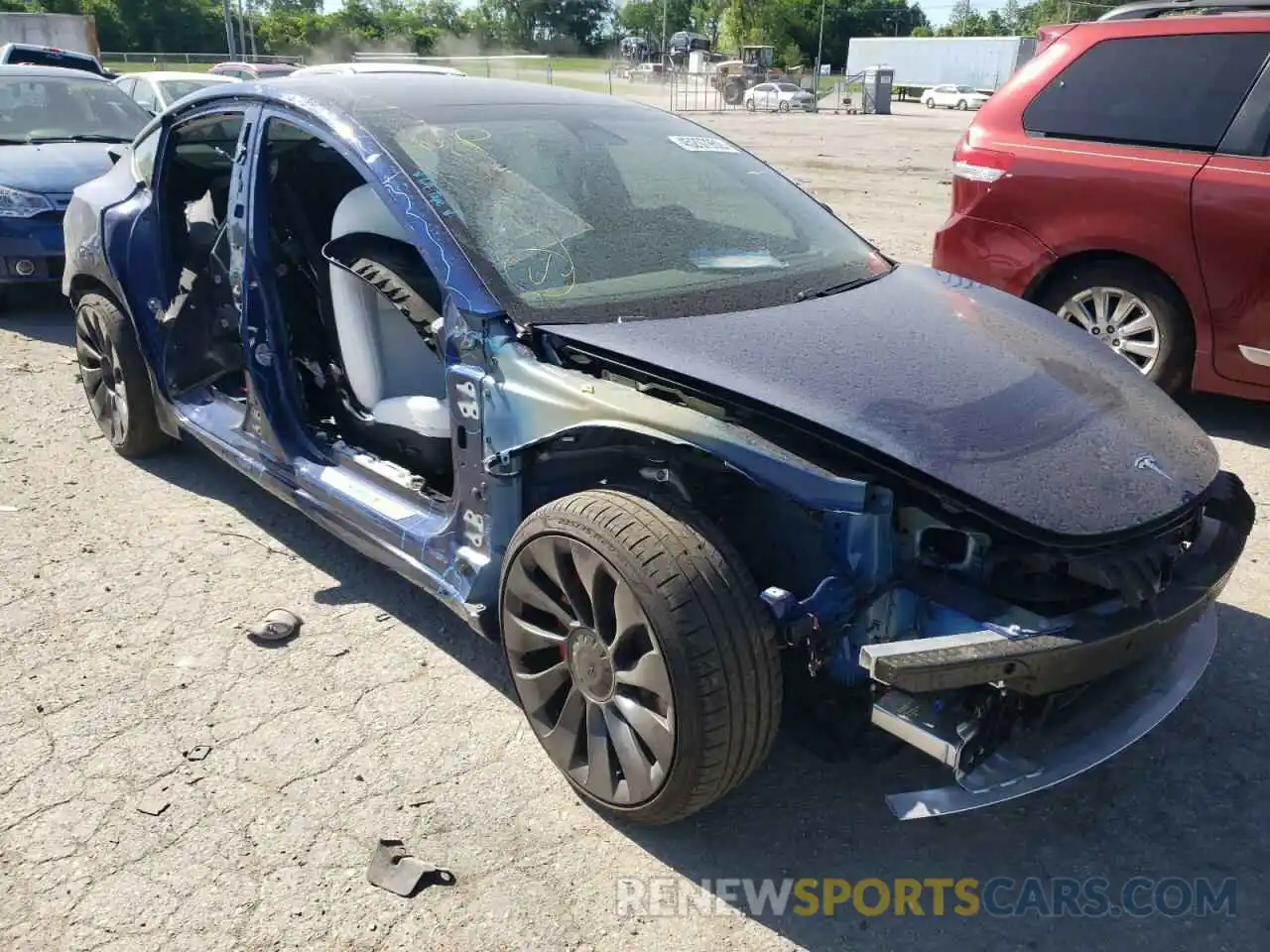 1 Photograph of a damaged car 5YJ3E1ECXMF028287 TESLA MODEL 3 2021