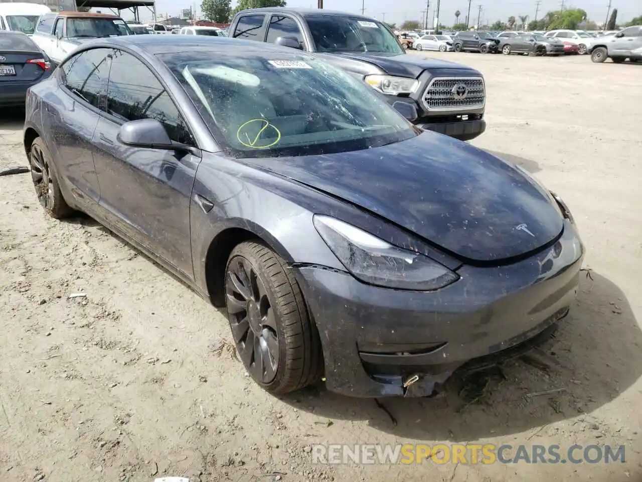 1 Photograph of a damaged car 5YJ3E1ECXMF078106 TESLA MODEL 3 2021