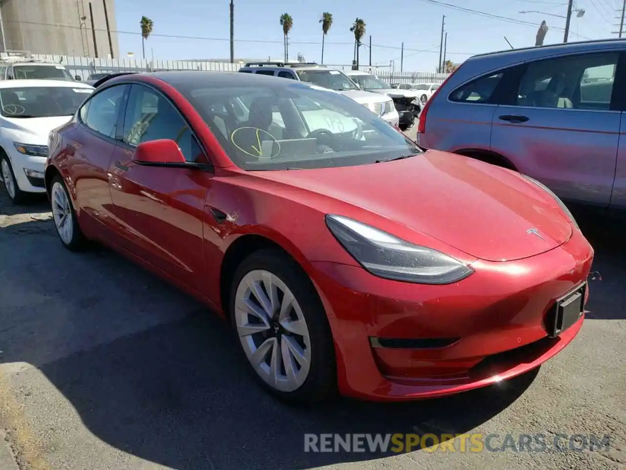 1 Photograph of a damaged car 5YJ3E1EA1NF145529 TESLA MODEL 3 2022