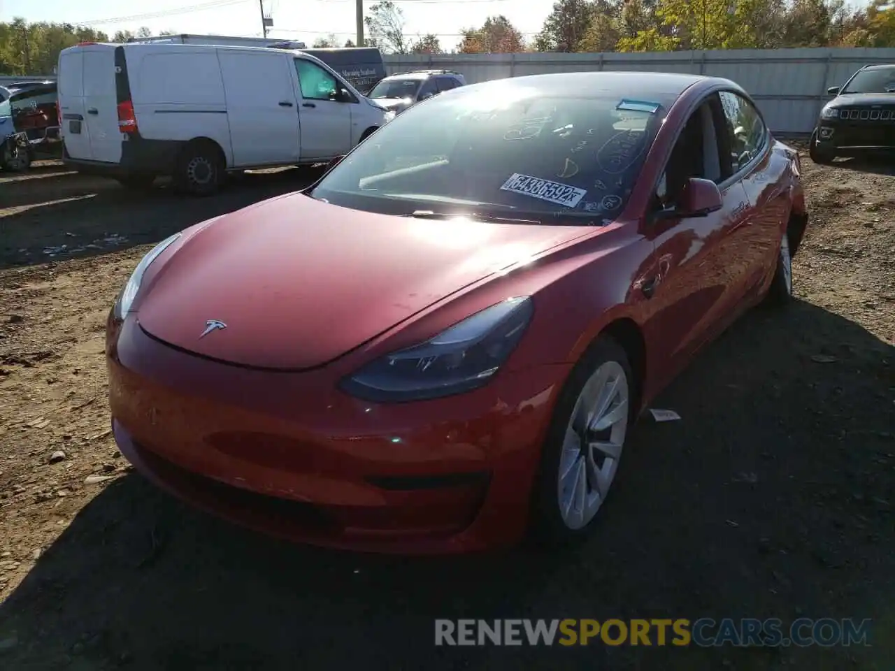 2 Photograph of a damaged car 5YJ3E1EA3NF287428 TESLA MODEL 3 2022