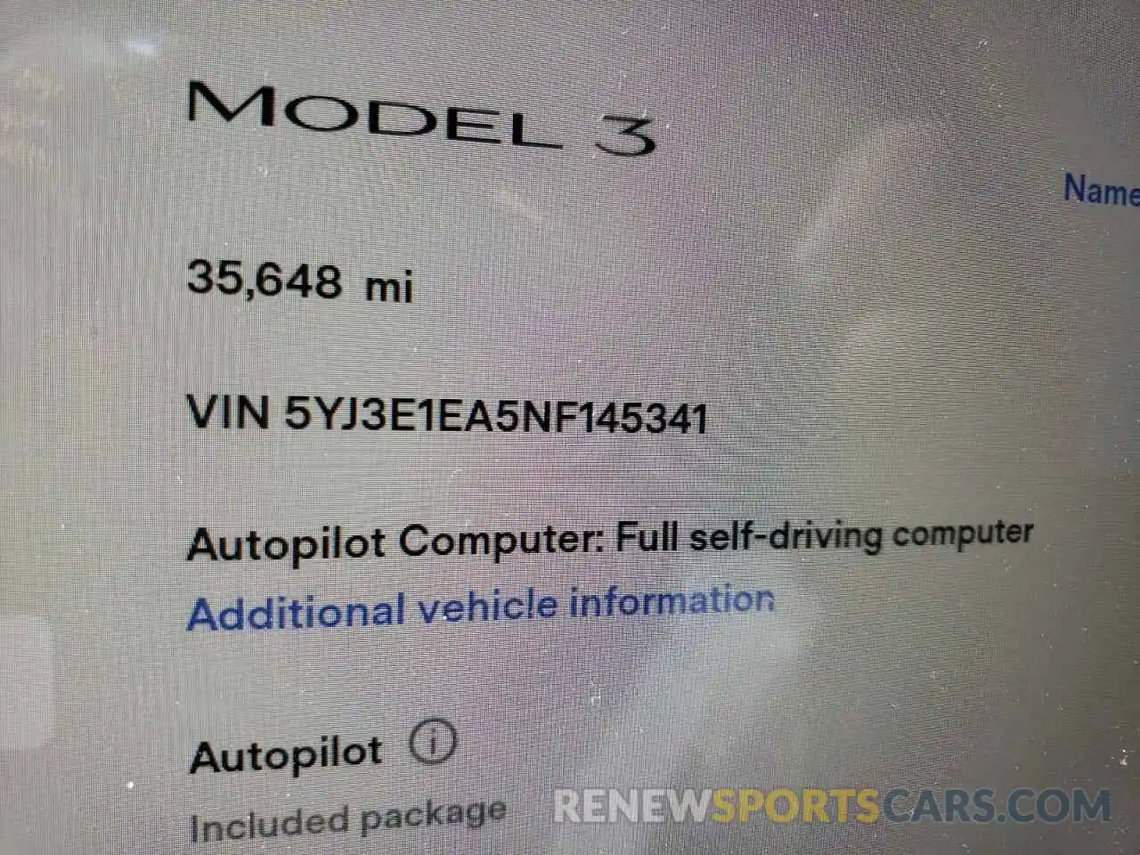 8 Фотография поврежденного автомобиля 5YJ3E1EA5NF145341 TESLA MODEL 3 2022