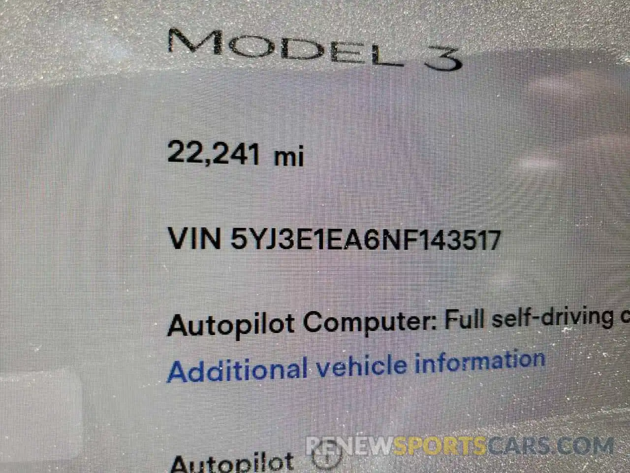 8 Photograph of a damaged car 5YJ3E1EA6NF143517 TESLA MODEL 3 2022