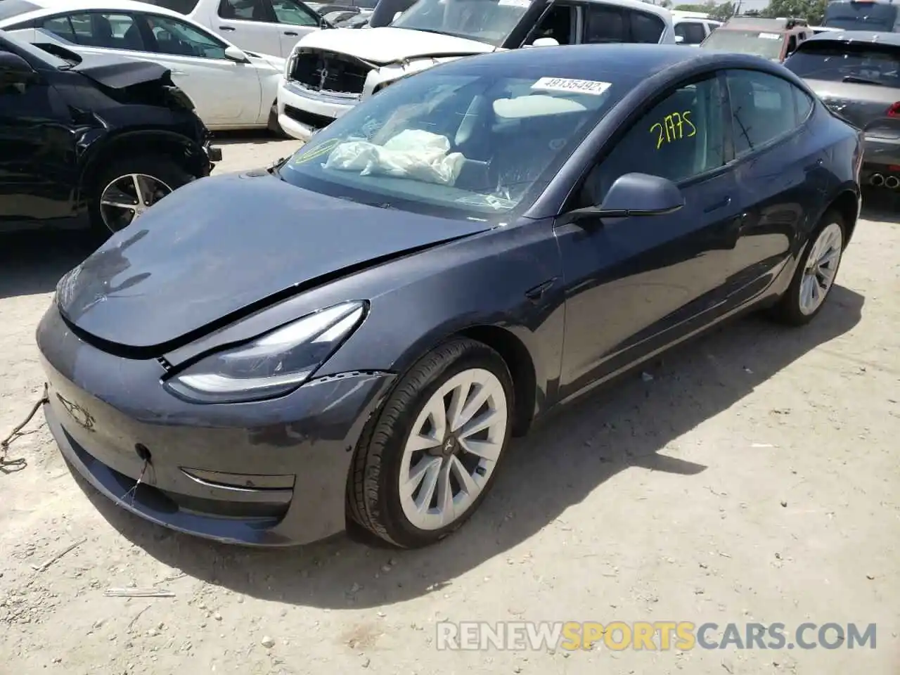 2 Photograph of a damaged car 5YJ3E1EA6NF143825 TESLA MODEL 3 2022