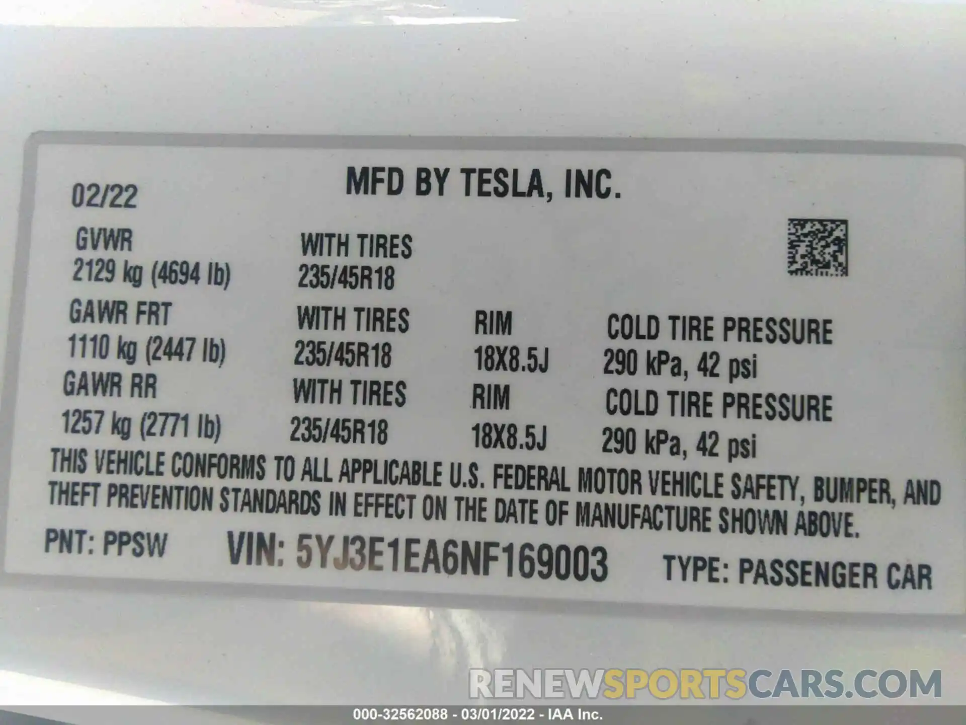 9 Фотография поврежденного автомобиля 5YJ3E1EA6NF169003 TESLA MODEL 3 2022