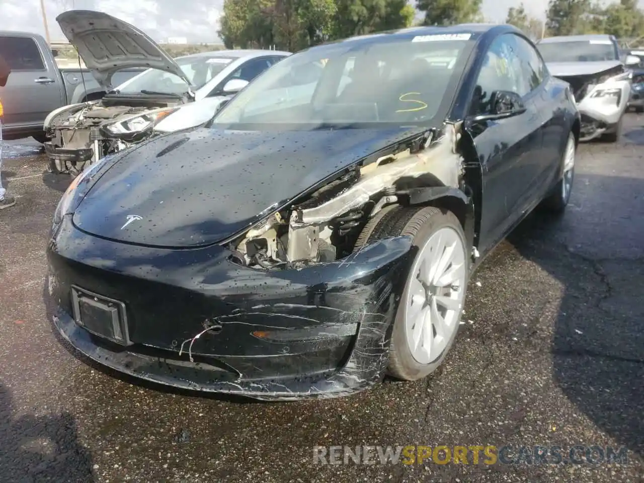 2 Photograph of a damaged car 5YJ3E1EA7NF144319 TESLA MODEL 3 2022