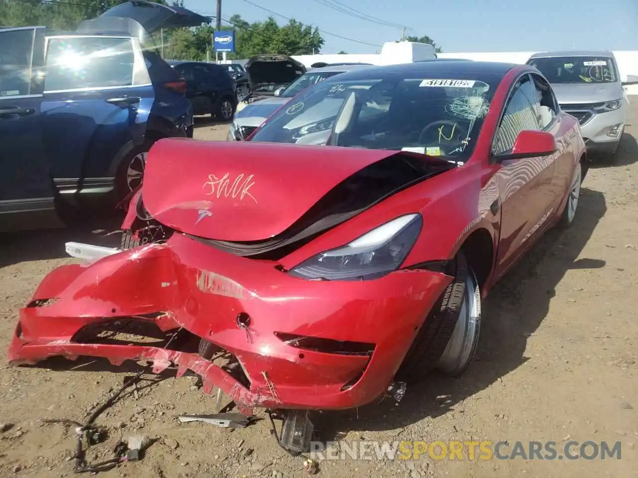 2 Photograph of a damaged car 5YJ3E1EB0NF190440 TESLA MODEL 3 2022