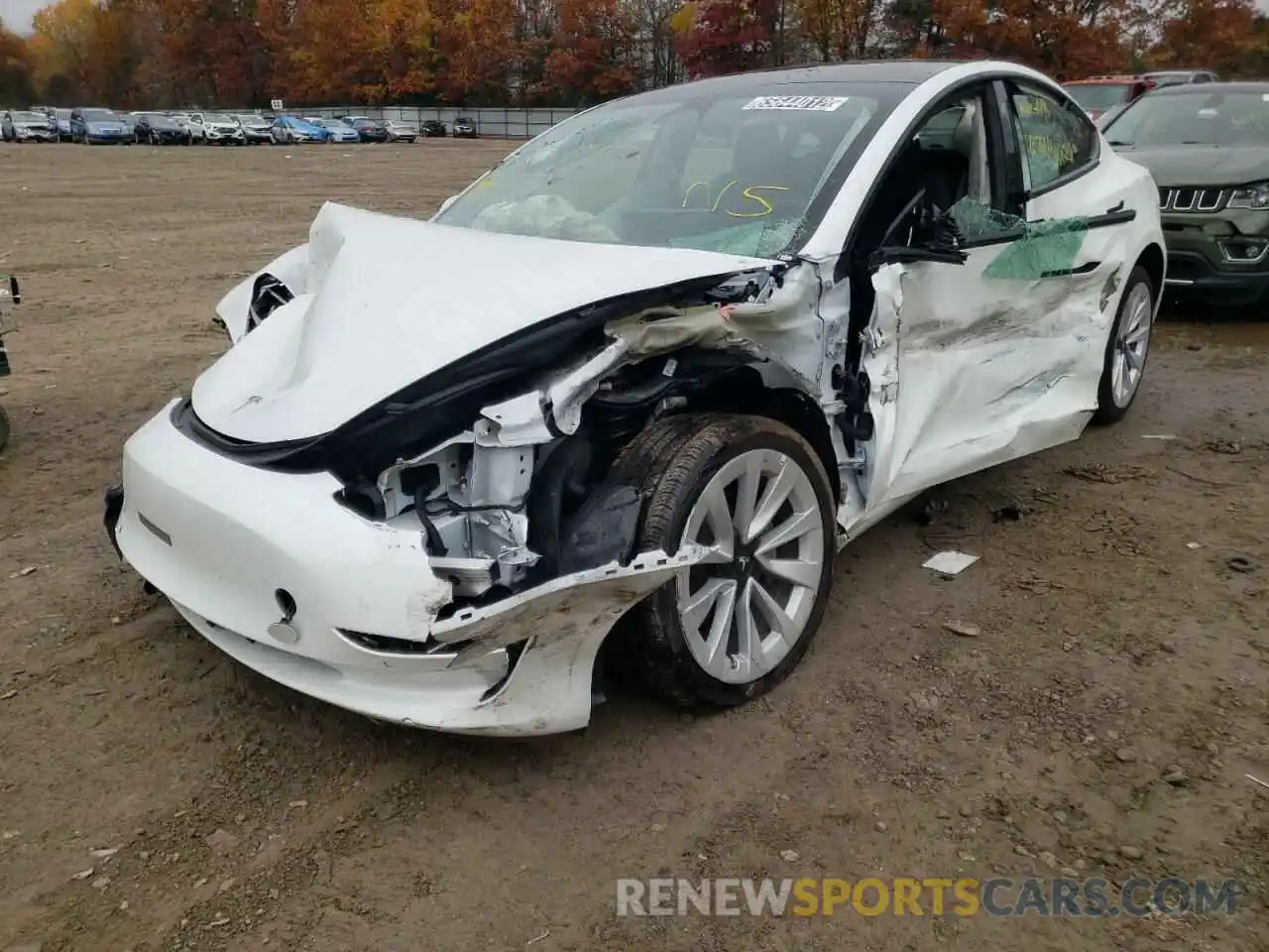 2 Photograph of a damaged car 5YJ3E1EB0NF191698 TESLA MODEL 3 2022