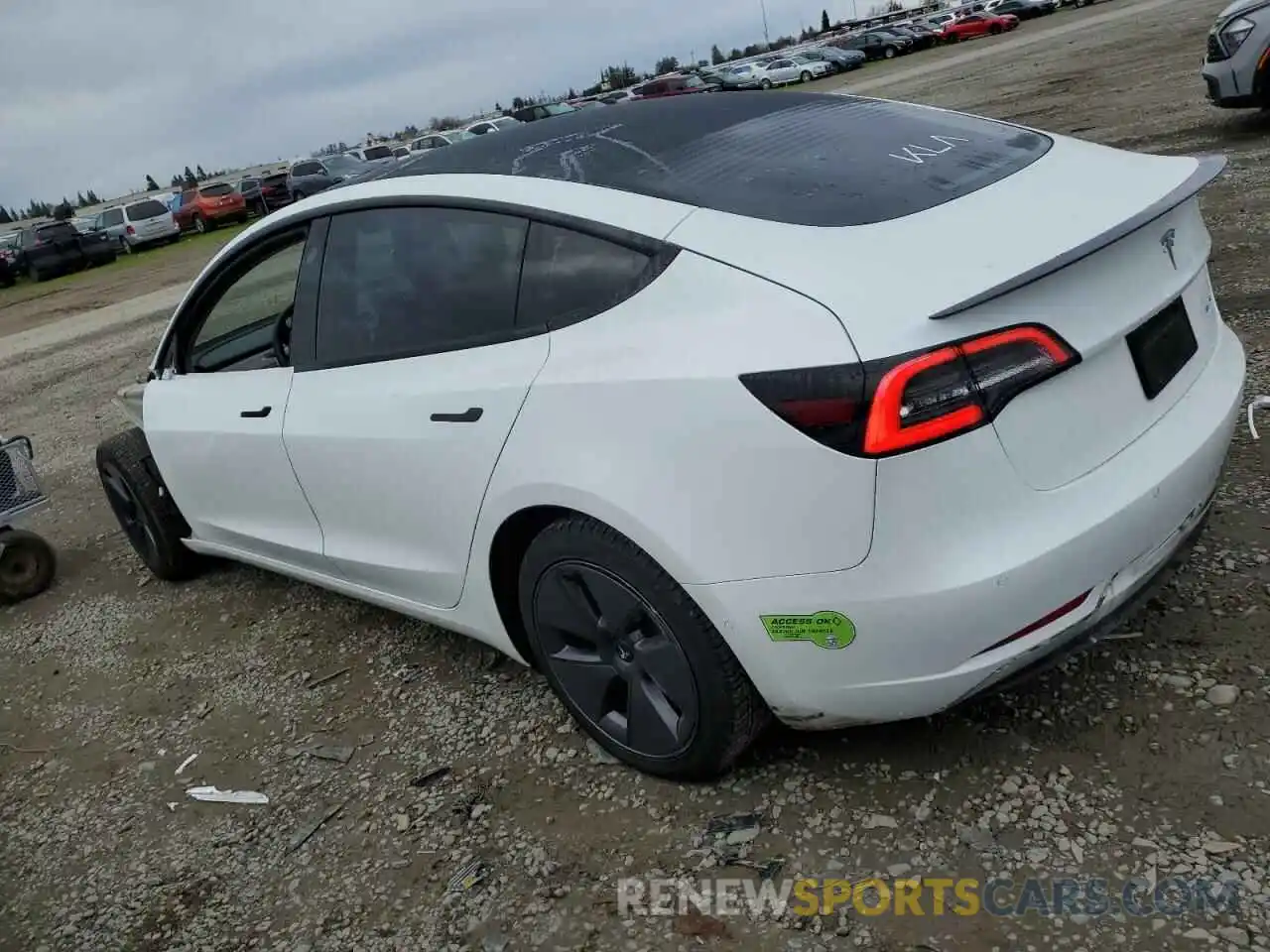 2 Photograph of a damaged car 5YJ3E1EB1NF349336 TESLA MODEL 3 2022