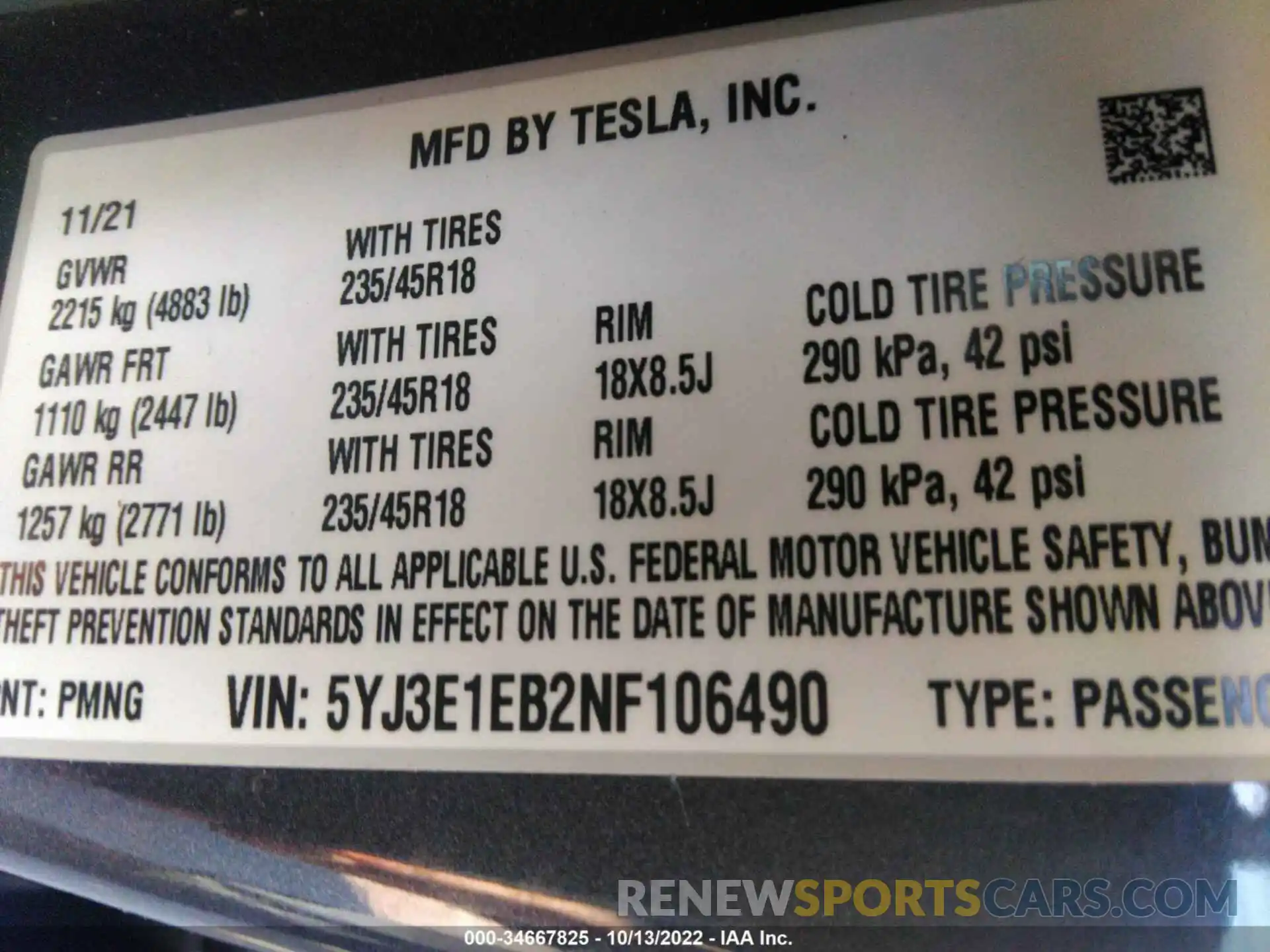 9 Фотография поврежденного автомобиля 5YJ3E1EB2NF106490 TESLA MODEL 3 2022