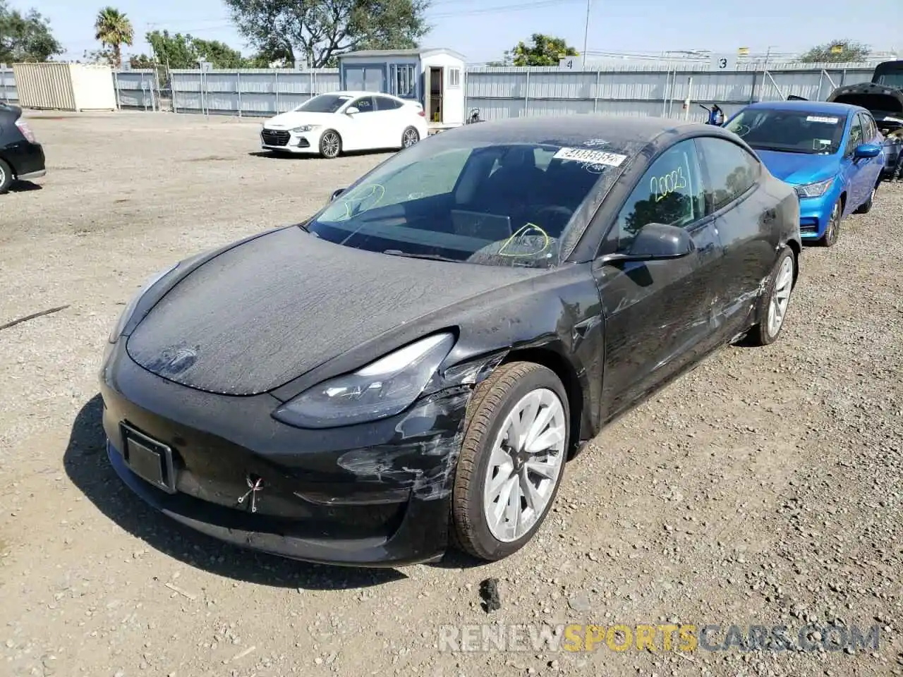 2 Photograph of a damaged car 5YJ3E1EB2NF143555 TESLA MODEL 3 2022