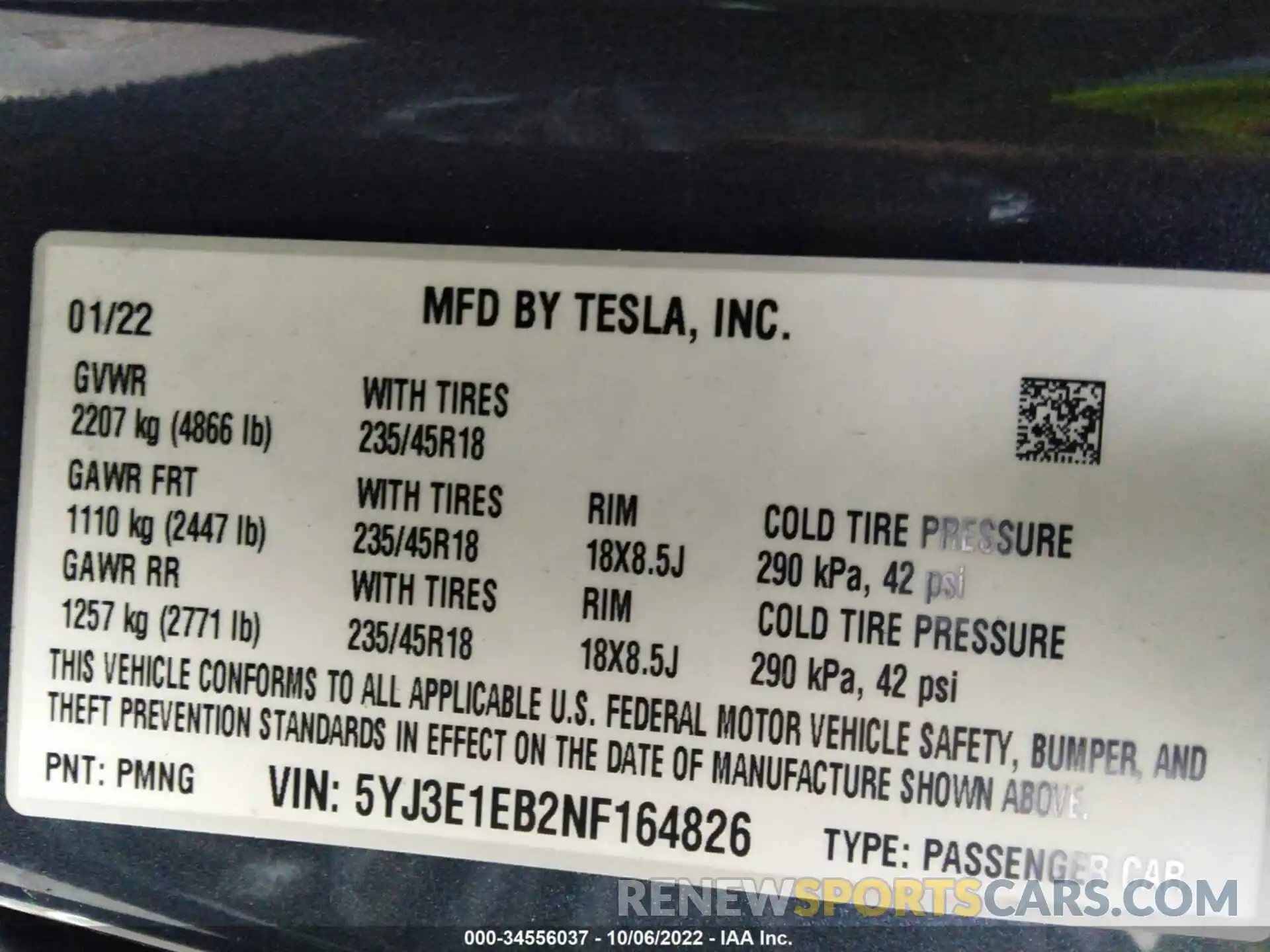 9 Photograph of a damaged car 5YJ3E1EB2NF164826 TESLA MODEL 3 2022