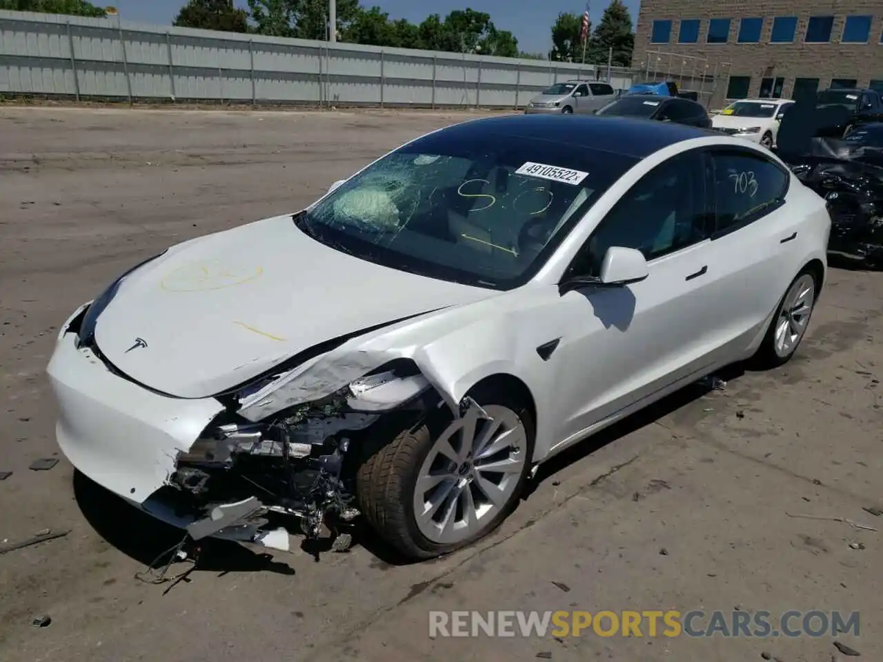 2 Photograph of a damaged car 5YJ3E1EB2NF180895 TESLA MODEL 3 2022