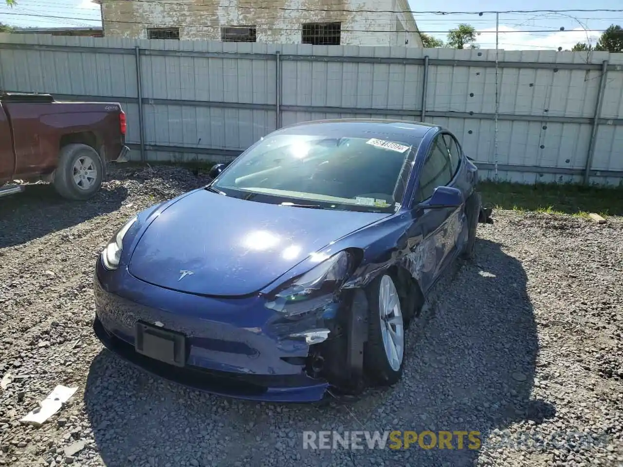 2 Photograph of a damaged car 5YJ3E1EB2NF187538 TESLA MODEL 3 2022