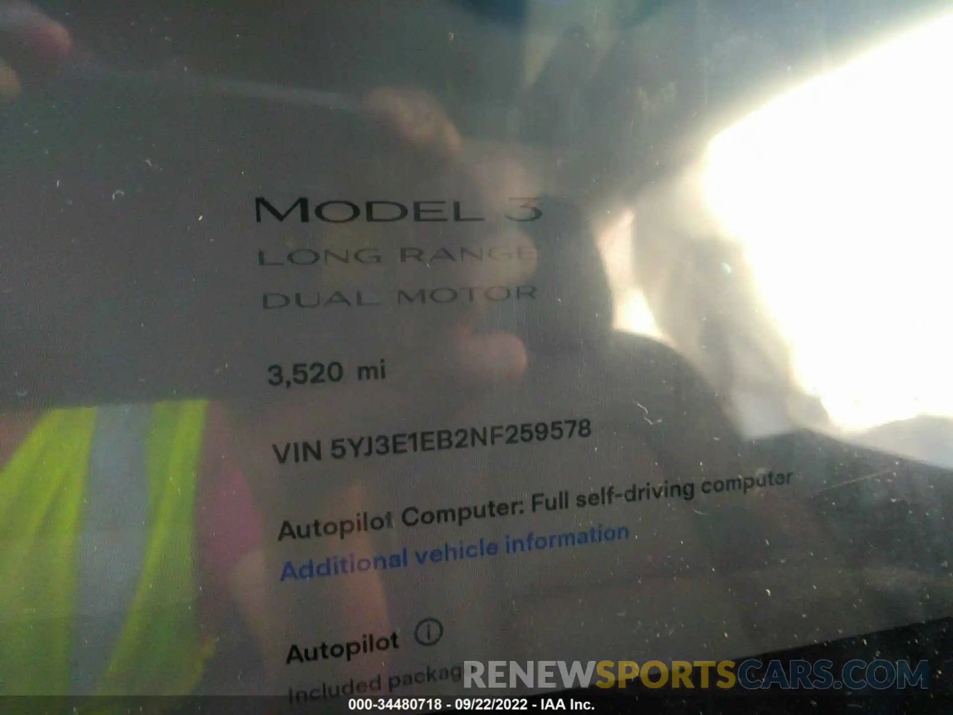 7 Photograph of a damaged car 5YJ3E1EB2NF259578 TESLA MODEL 3 2022