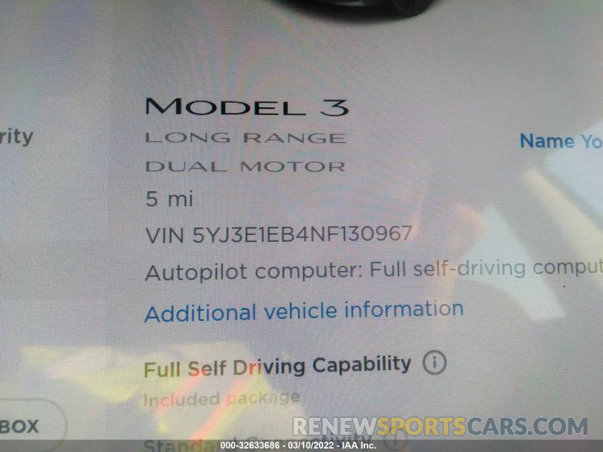 7 Photograph of a damaged car 5YJ3E1EB4NF130967 TESLA MODEL 3 2022