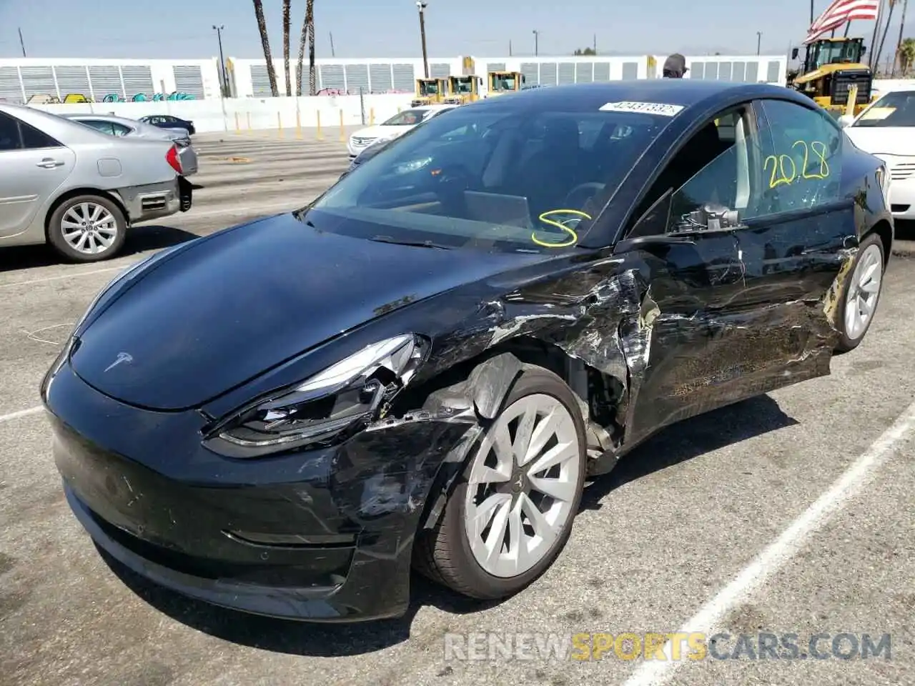 2 Photograph of a damaged car 5YJ3E1EB5NF145767 TESLA MODEL 3 2022