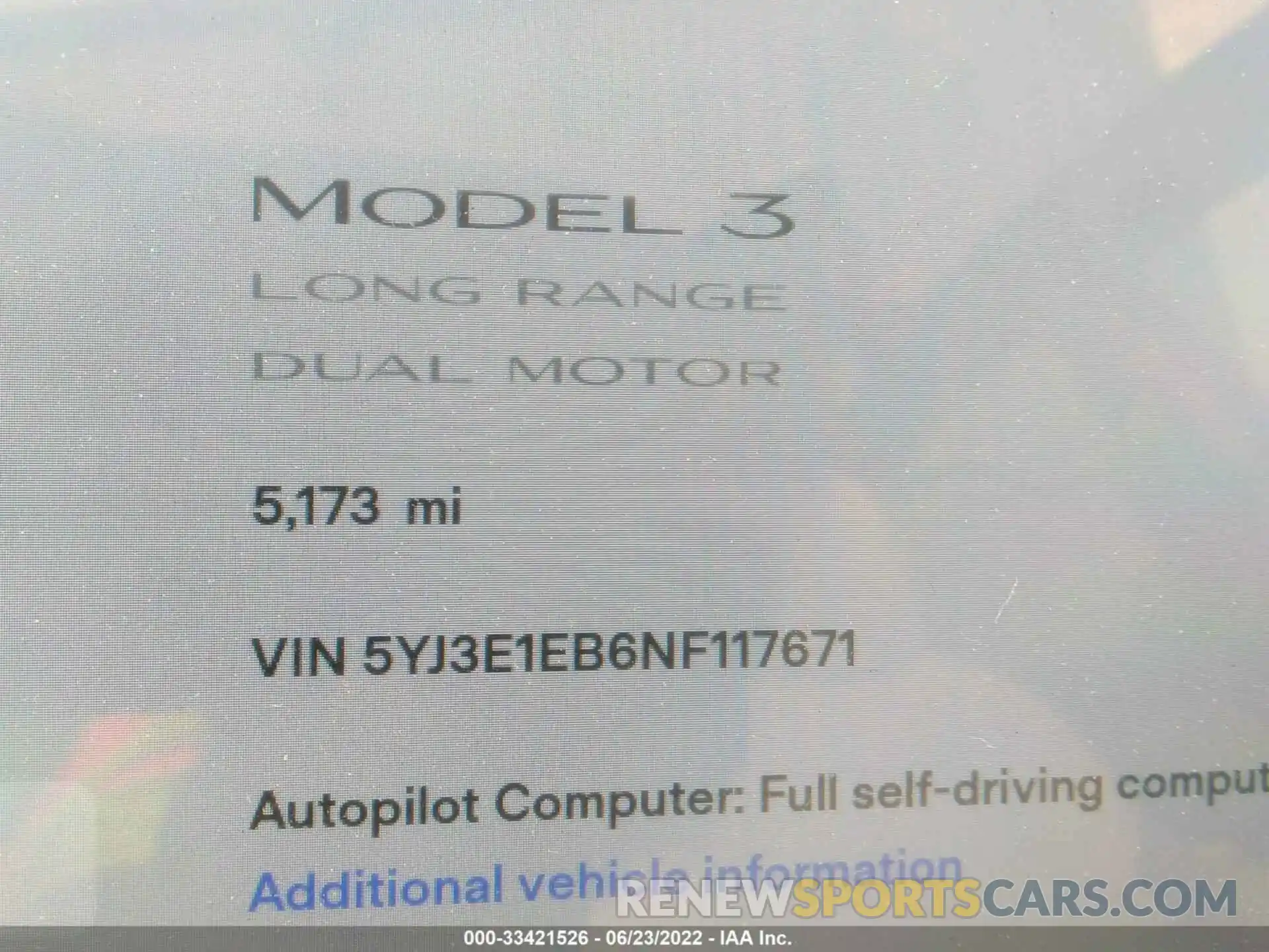 7 Фотография поврежденного автомобиля 5YJ3E1EB6NF117671 TESLA MODEL 3 2022