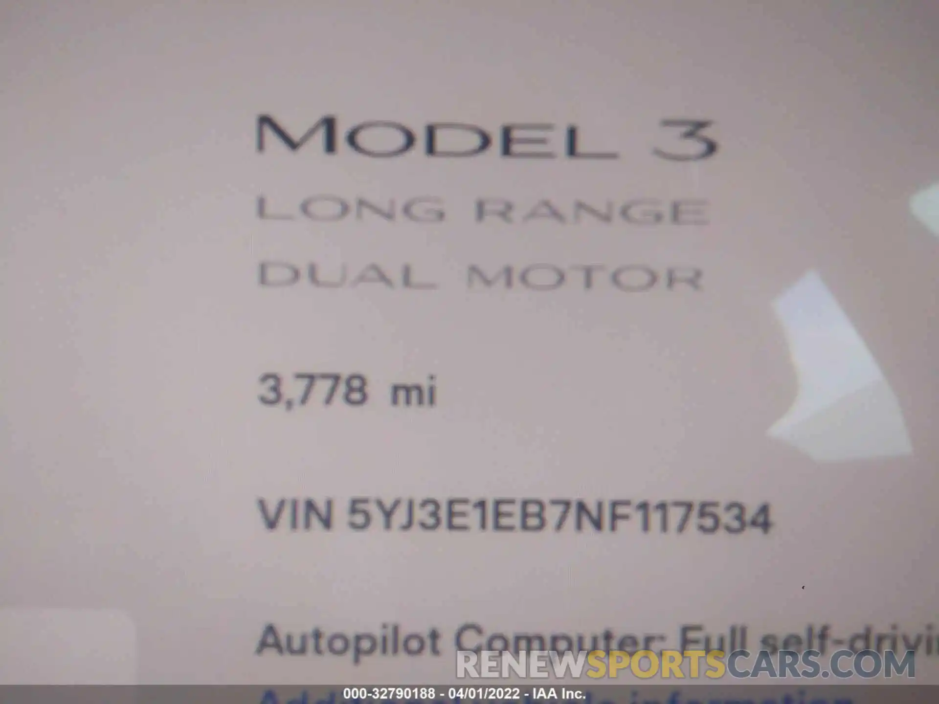 7 Photograph of a damaged car 5YJ3E1EB7NF117534 TESLA MODEL 3 2022