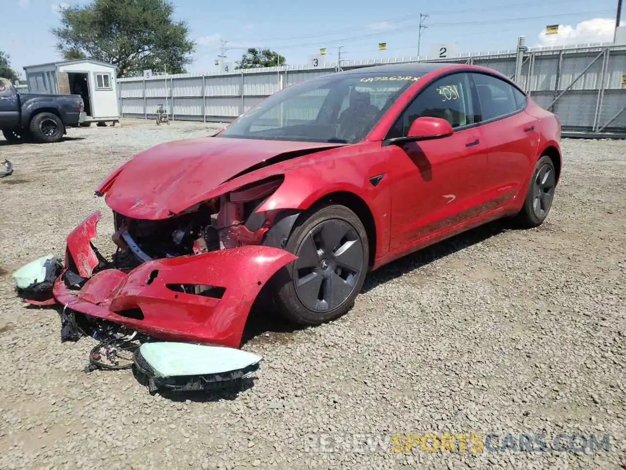 2 Photograph of a damaged car 5YJ3E1EB7NF160173 TESLA MODEL 3 2022