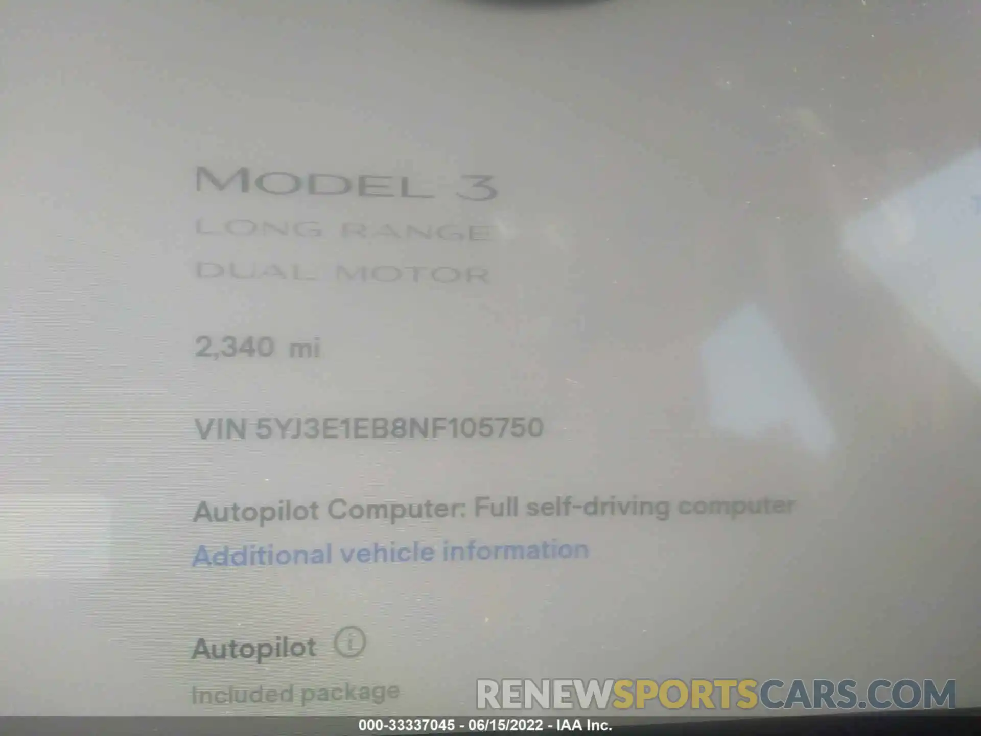 7 Photograph of a damaged car 5YJ3E1EB8NF105750 TESLA MODEL 3 2022