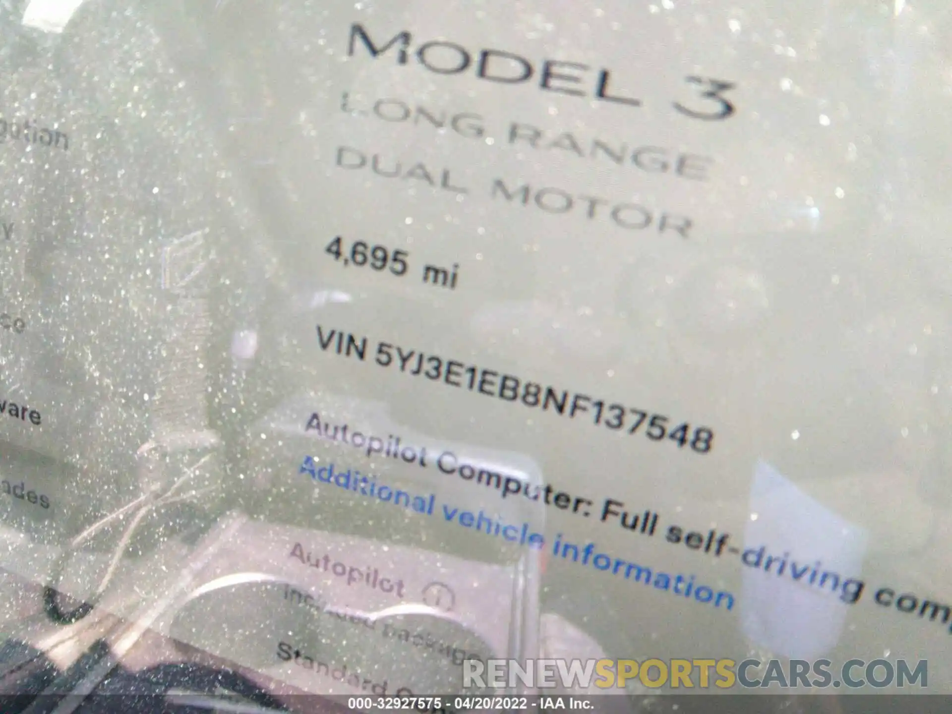 7 Photograph of a damaged car 5YJ3E1EB8NF137548 TESLA MODEL 3 2022