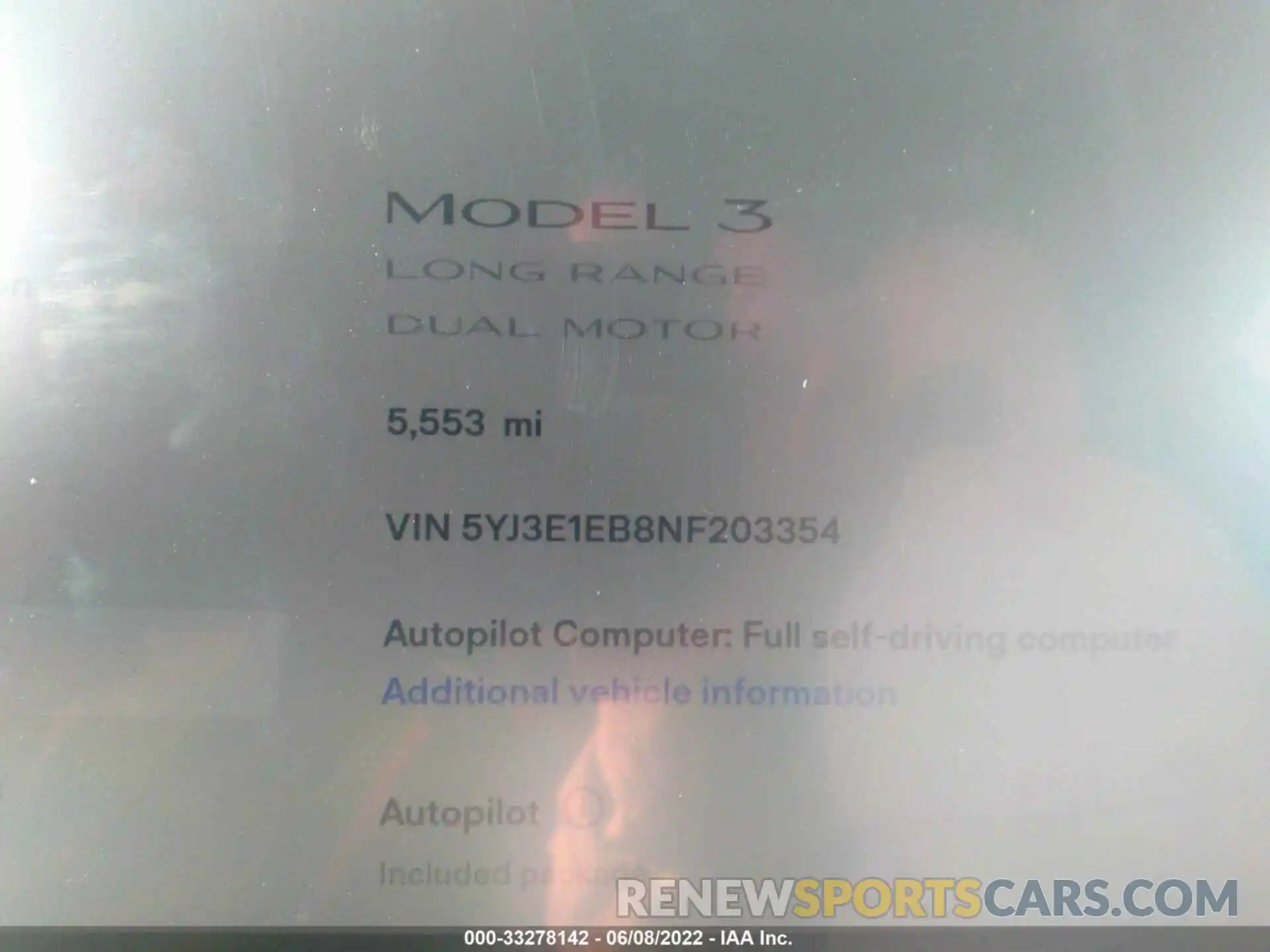 7 Photograph of a damaged car 5YJ3E1EB8NF203354 TESLA MODEL 3 2022