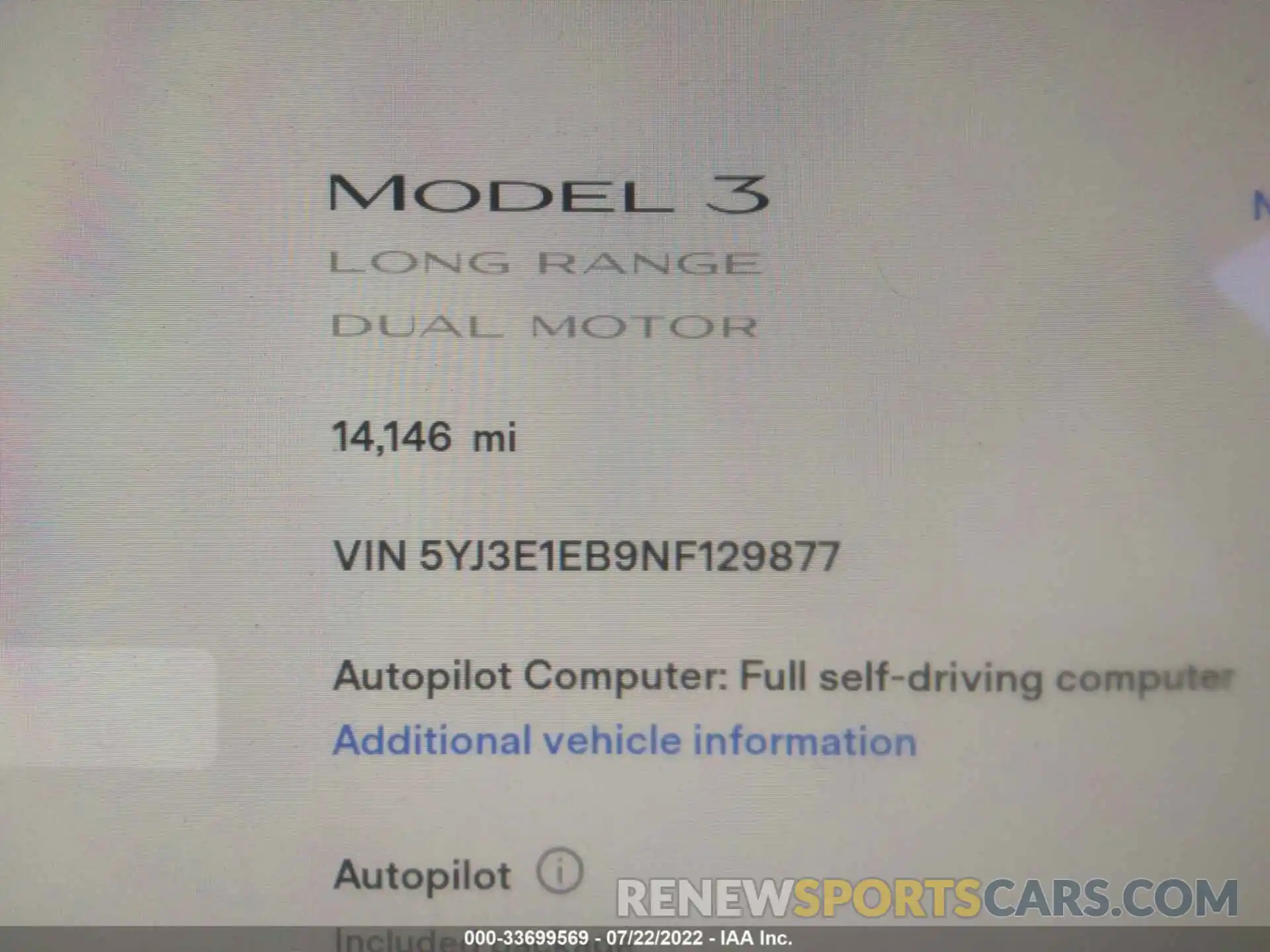 7 Photograph of a damaged car 5YJ3E1EB9NF129877 TESLA MODEL 3 2022