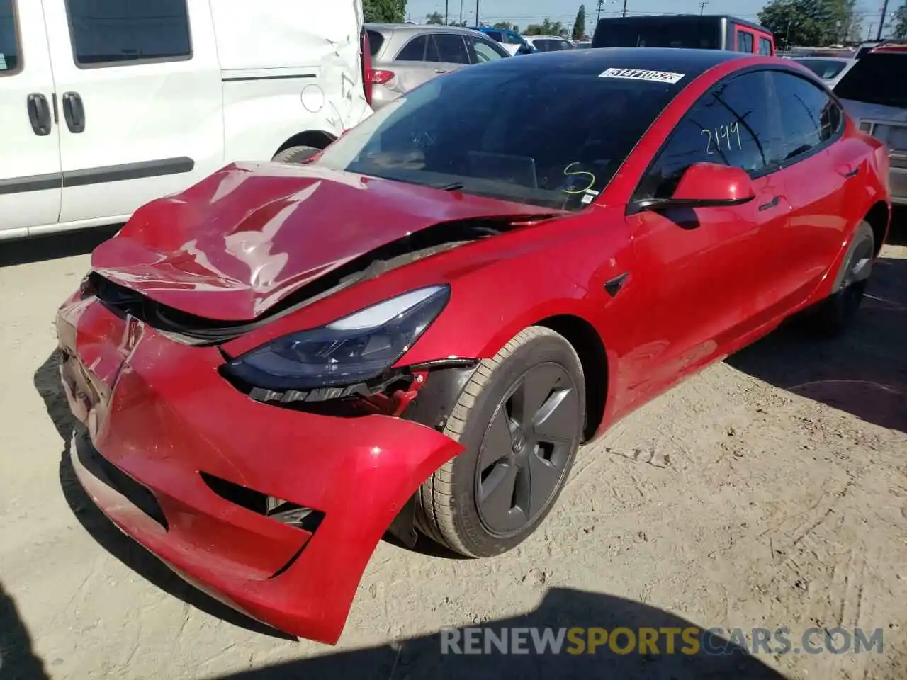 2 Photograph of a damaged car 5YJ3E1EB9NF190355 TESLA MODEL 3 2022