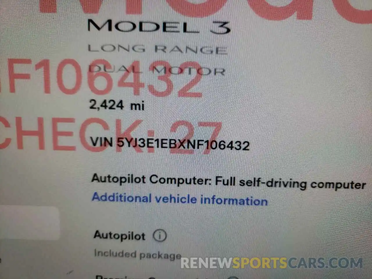 8 Photograph of a damaged car 5YJ3E1EBXNF106432 TESLA MODEL 3 2022