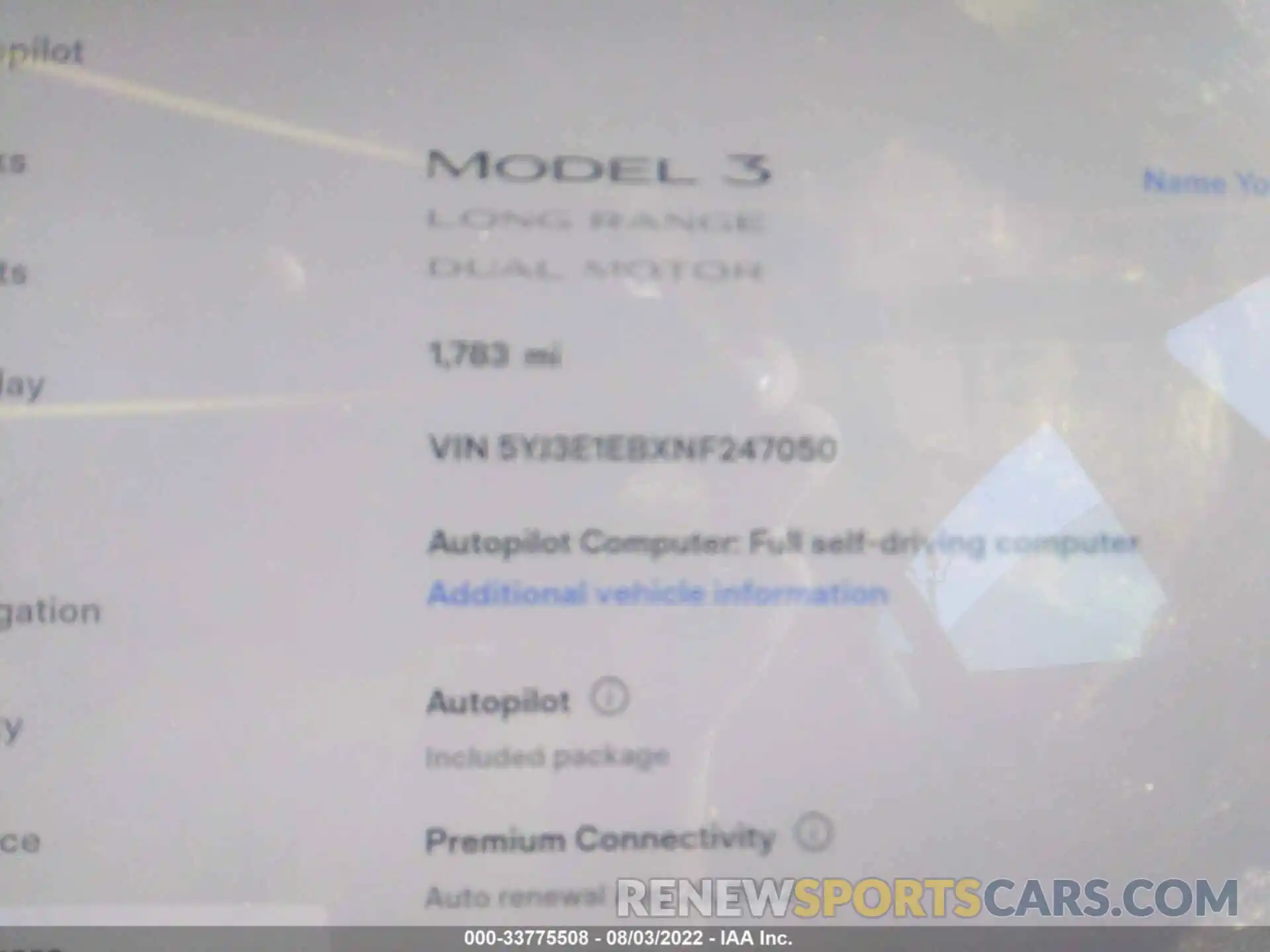 9 Photograph of a damaged car 5YJ3E1EBXNF247050 TESLA MODEL 3 2022