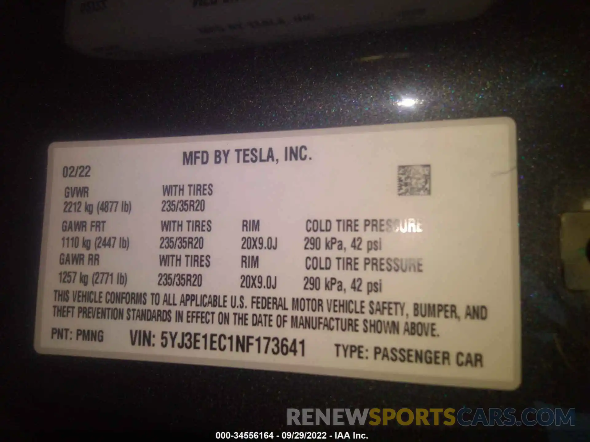 9 Photograph of a damaged car 5YJ3E1EC1NF173641 TESLA MODEL 3 2022