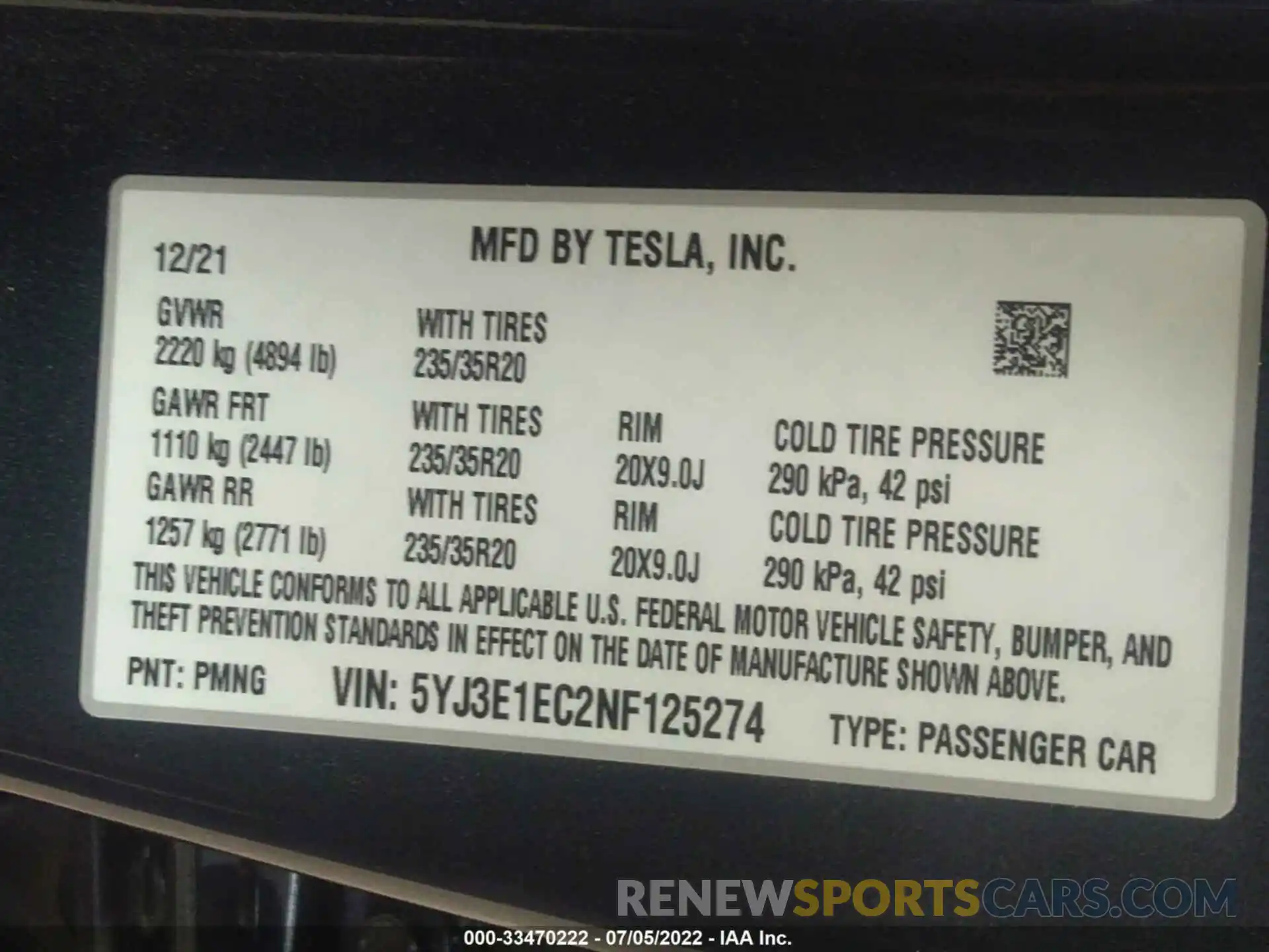 9 Фотография поврежденного автомобиля 5YJ3E1EC2NF125274 TESLA MODEL 3 2022