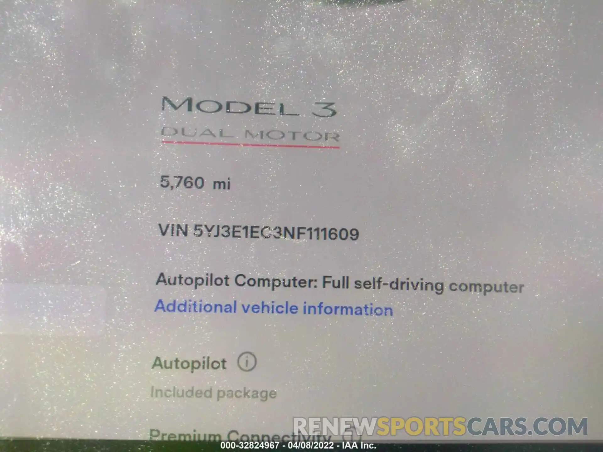 7 Photograph of a damaged car 5YJ3E1EC3NF111609 TESLA MODEL 3 2022