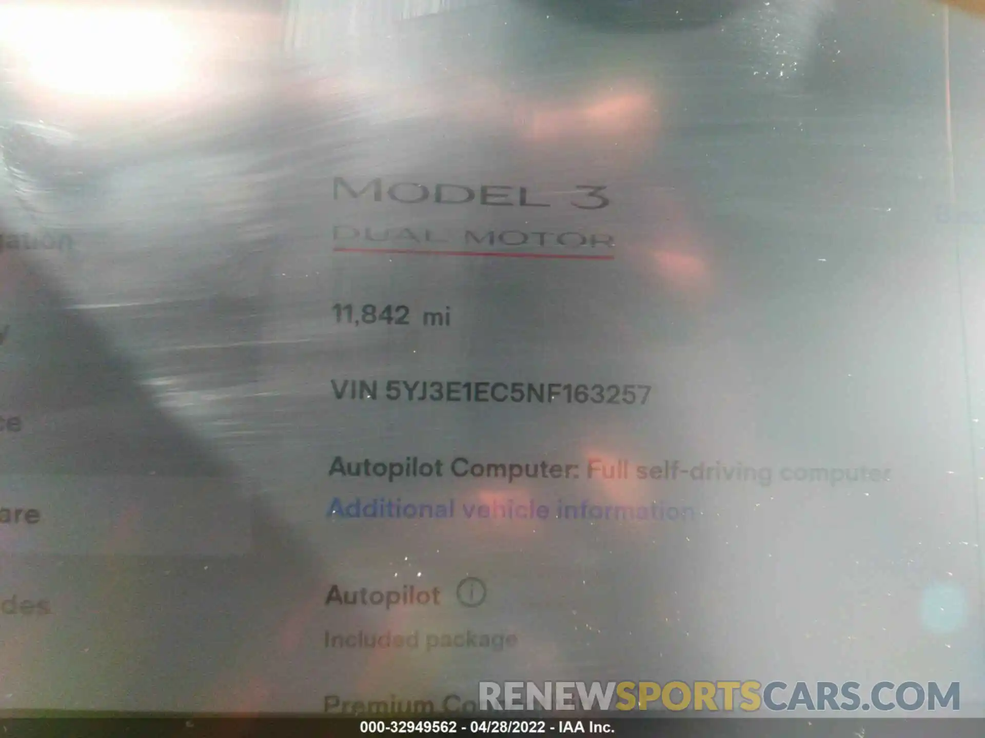 7 Photograph of a damaged car 5YJ3E1EC5NF163257 TESLA MODEL 3 2022