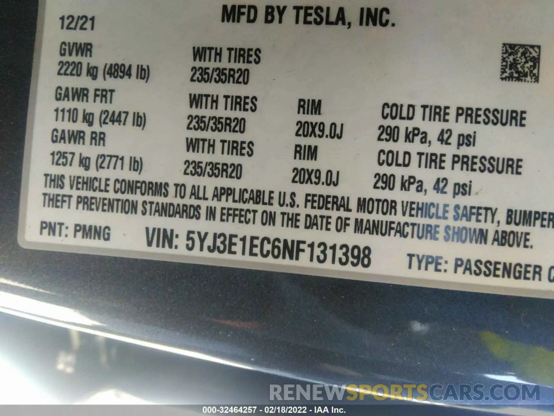 9 Photograph of a damaged car 5YJ3E1EC6NF131398 TESLA MODEL 3 2022