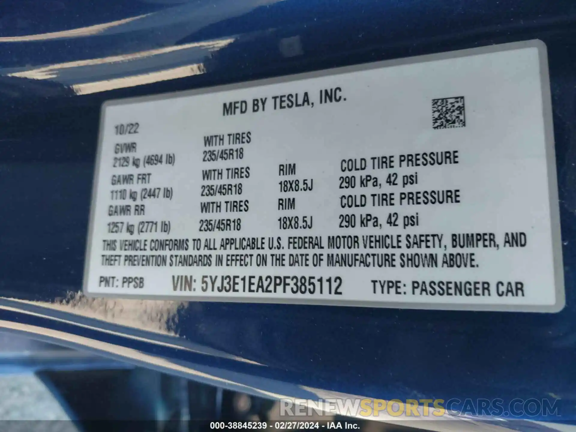 9 Фотография поврежденного автомобиля 5YJ3E1EA2PF385112 TESLA MODEL 3 2023