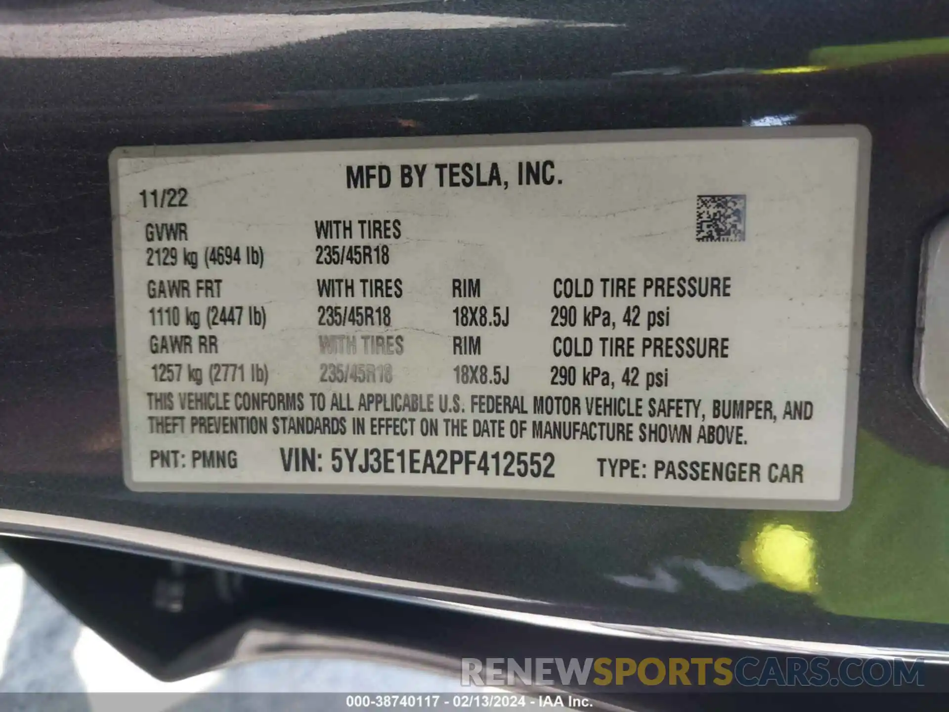 9 Фотография поврежденного автомобиля 5YJ3E1EA2PF412552 TESLA MODEL 3 2023