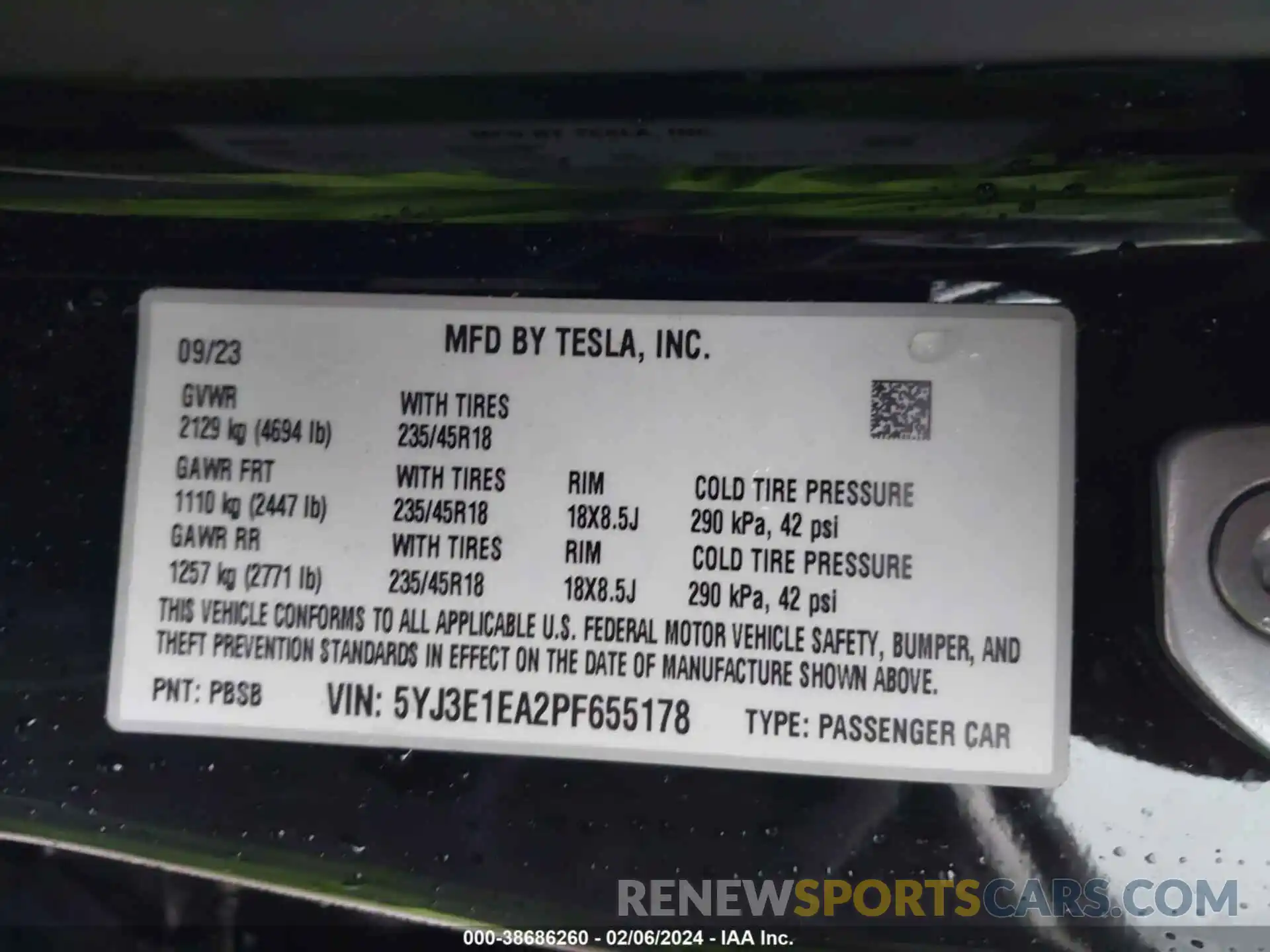 9 Фотография поврежденного автомобиля 5YJ3E1EA2PF655178 TESLA MODEL 3 2023