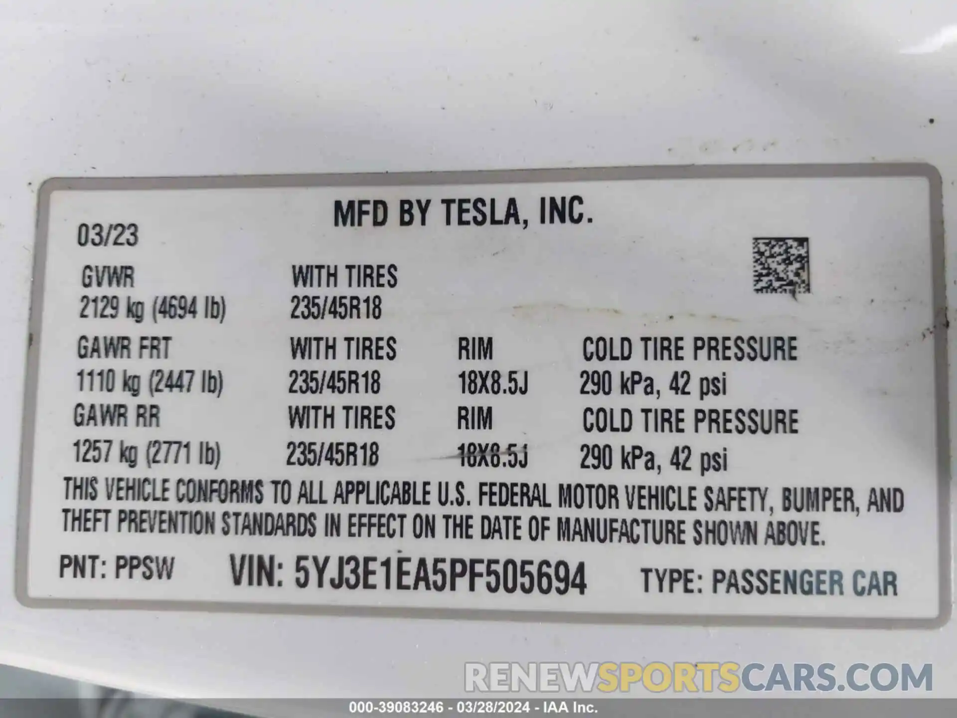 9 Фотография поврежденного автомобиля 5YJ3E1EA5PF505694 TESLA MODEL 3 2023