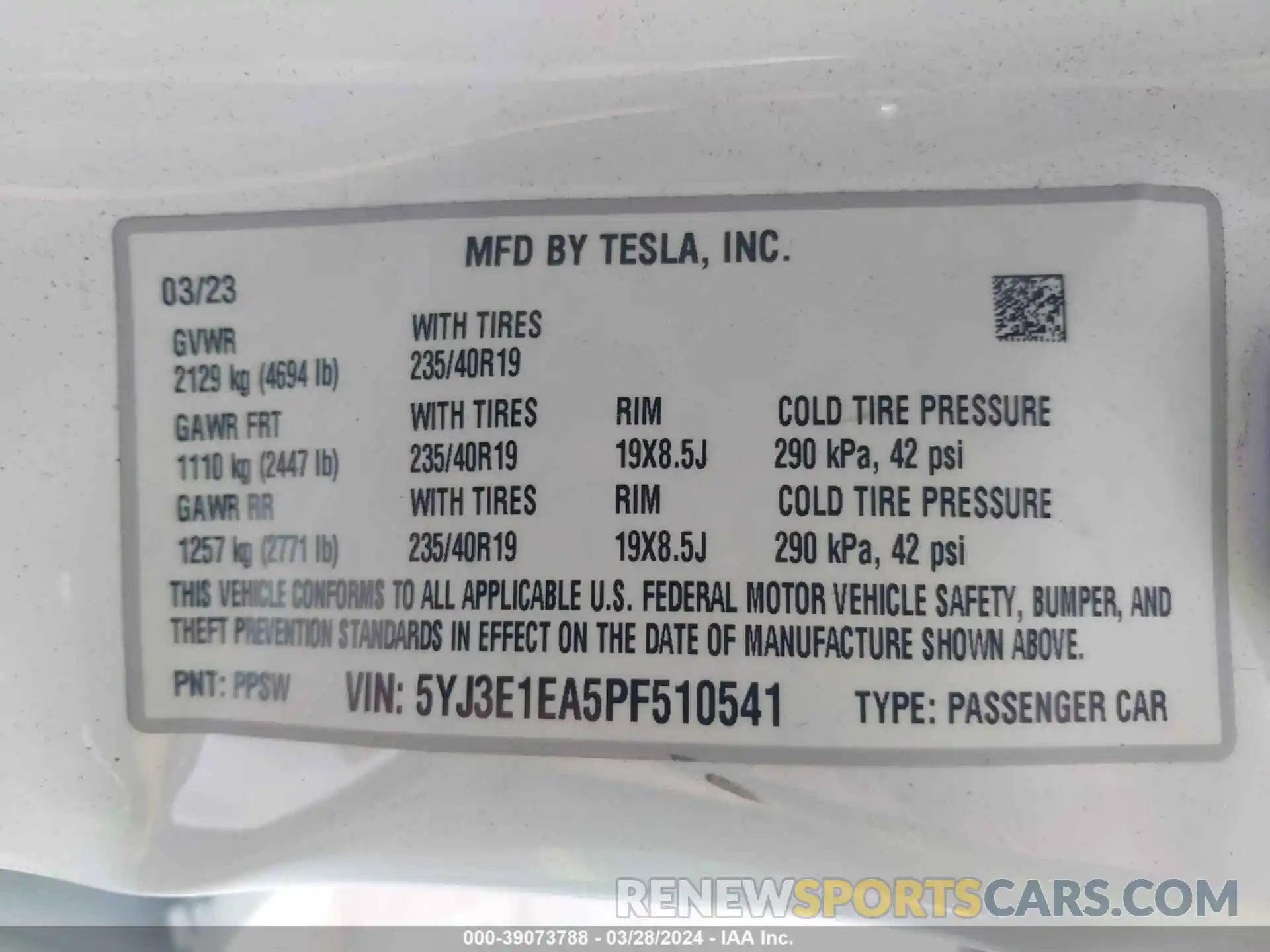 9 Фотография поврежденного автомобиля 5YJ3E1EA5PF510541 TESLA MODEL 3 2023