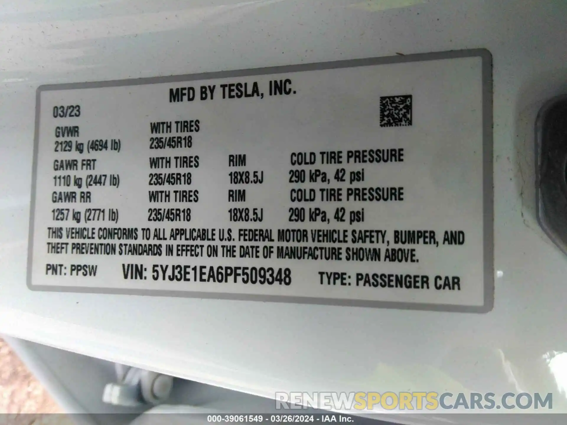 9 Фотография поврежденного автомобиля 5YJ3E1EA6PF509348 TESLA MODEL 3 2023