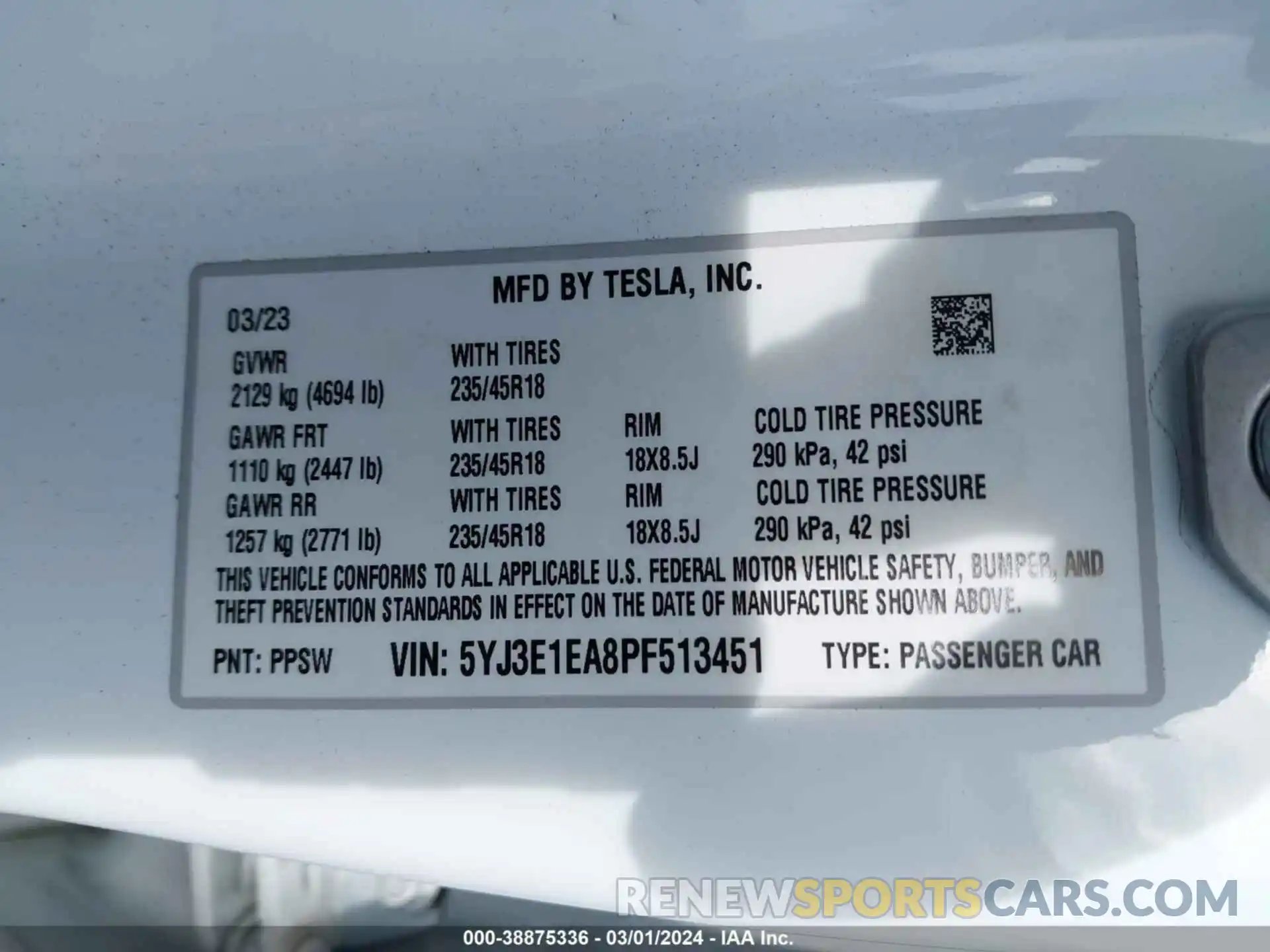 9 Фотография поврежденного автомобиля 5YJ3E1EA8PF513451 TESLA MODEL 3 2023