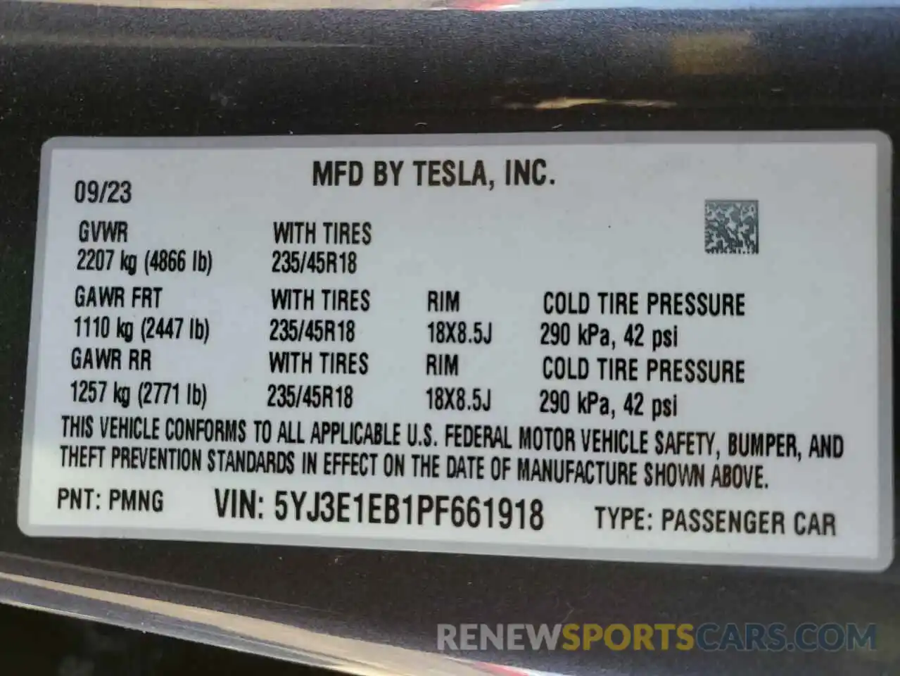 12 Фотография поврежденного автомобиля 5YJ3E1EB1PF661918 TESLA MODEL 3 2023