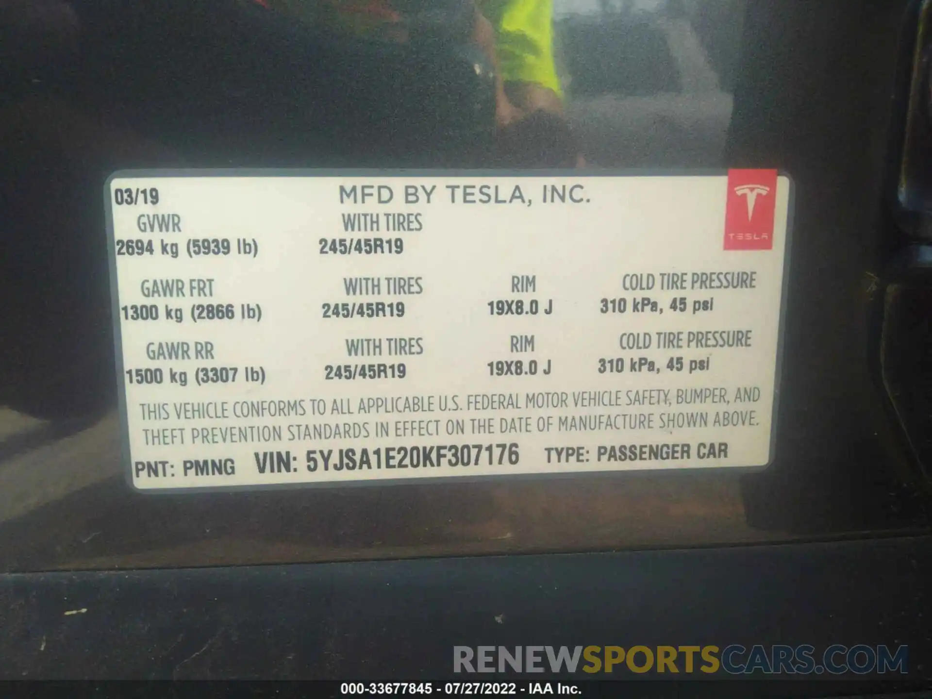 9 Photograph of a damaged car 5YJSA1E20KF307176 TESLA MODEL S 2019