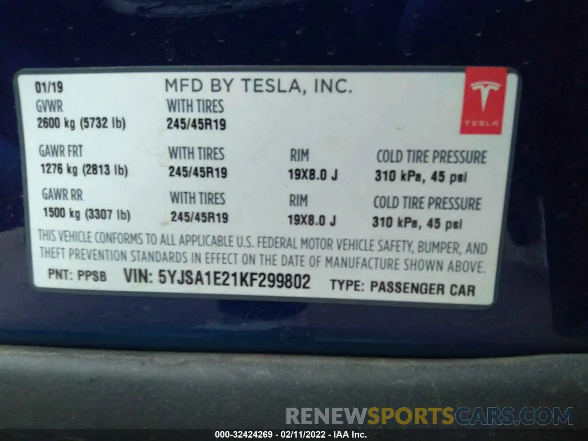 9 Photograph of a damaged car 5YJSA1E21KF299802 TESLA MODEL S 2019