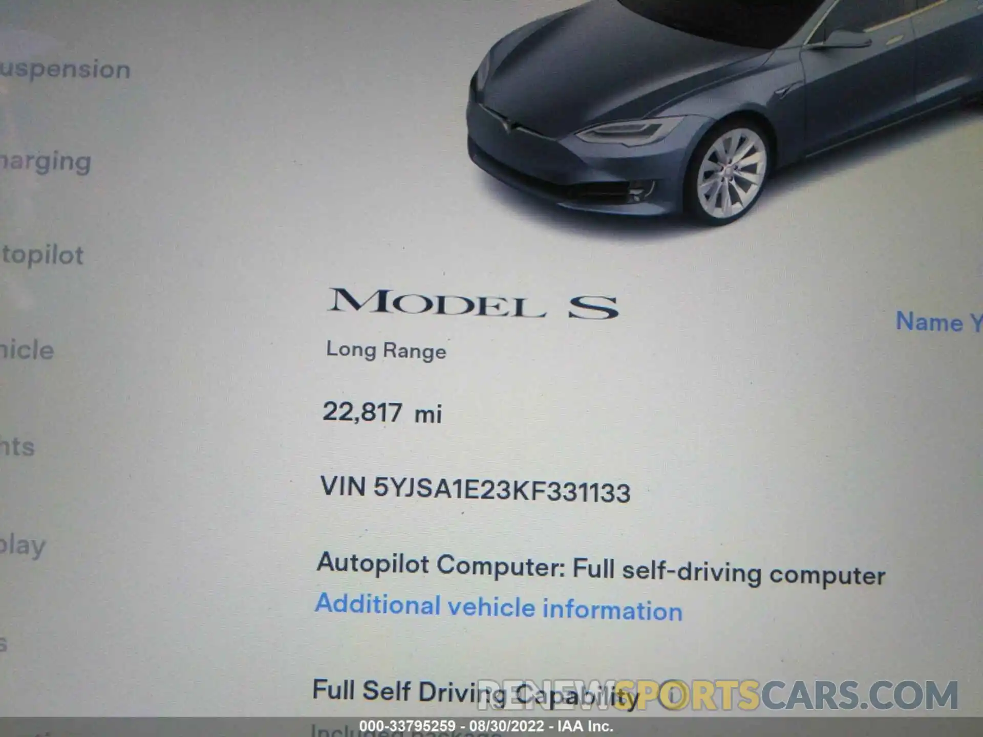 7 Photograph of a damaged car 5YJSA1E23KF331133 TESLA MODEL S 2019